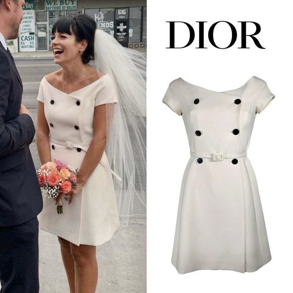 Christian Dior Beige Breasted Cap Sleeves Off White Mini Dress -  bibarnabloc.cat